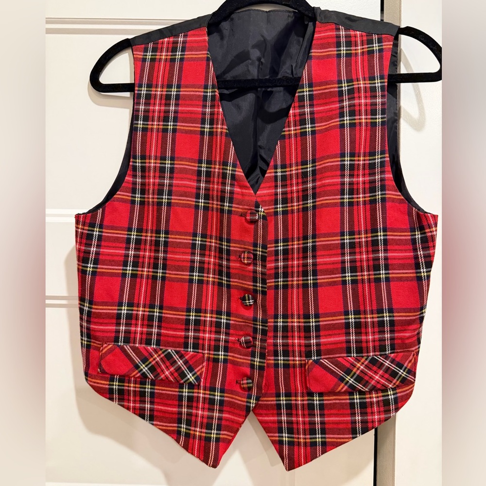 Vintage Red Plaid Button-Up Vest